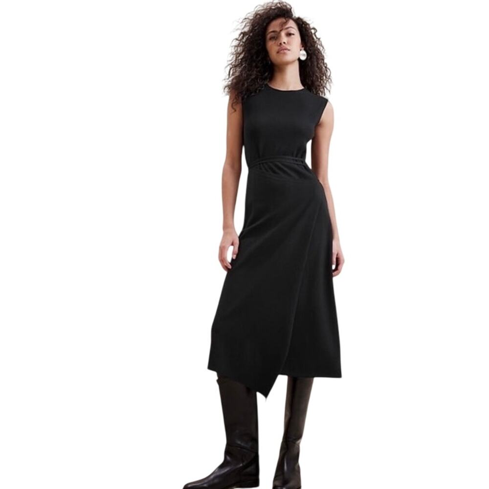 Banana Republic Cece Knit Wrap Dress Black XXL NEW